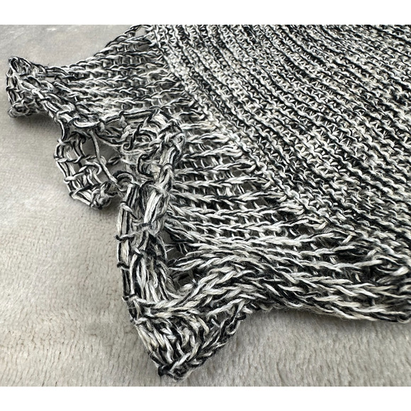 J. Jill 100% LINEN open‎ knit Dolman sweater short sleeve black white cute trim - Picture 4 of 14